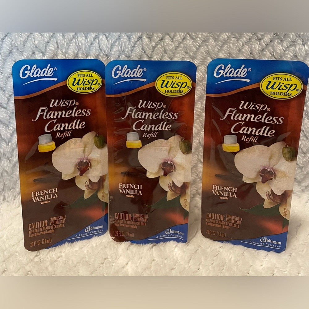3 Glade Wisp Flameless Candle Refills French Vanilla Fits All Wisp Holders